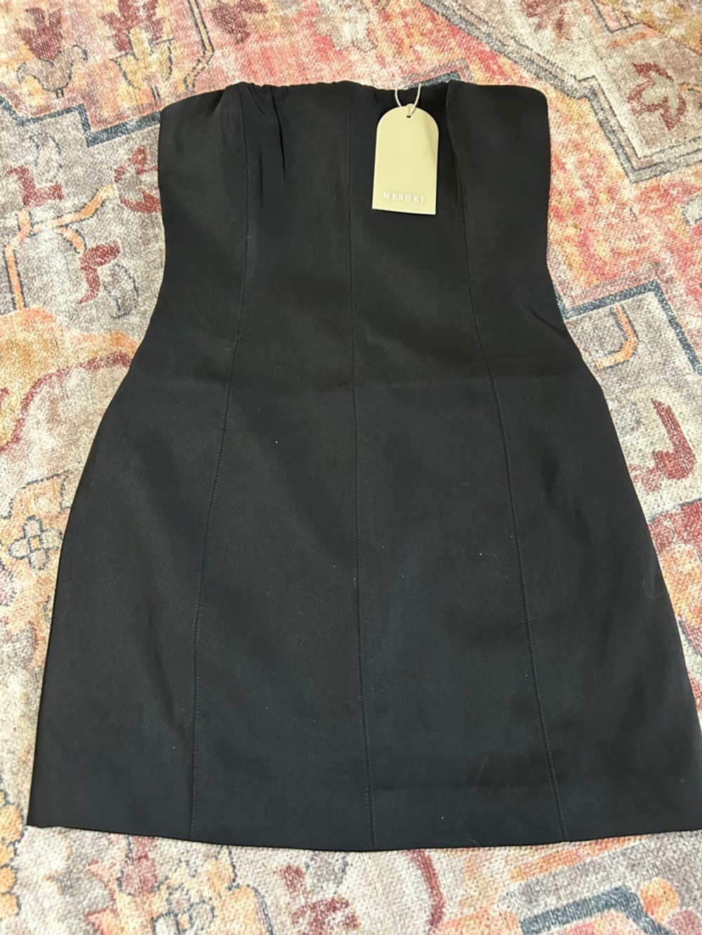 Meshki Black Strapless Seam-Detail Mini Dress